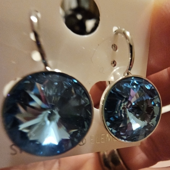 Swarovski Element Baby Blue Earrings. L. NWT! 15mm. Party. WorkWeddingSparkling - Picture 3 of 7